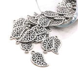 Small Scrolled Silver Leaf Charms, 18x10mm