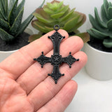 Black Enamel Inverted Cross Pendants, 54x38mm