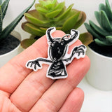 White and Black Devil Crayon Drawing Pendant Charms, 38x41mm