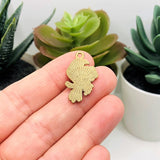 Black Enamel Raven and Pink Flower Charms, 26x16mm