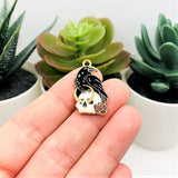 Black Enamel Raven and Skull Charms, 27x16mm