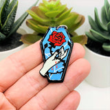 Blue Coffin with Bloody Rose Charms, 41.5x24mm