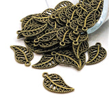 Small Scrolled Bronze Leaf Charms, 18x10mm