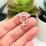 Antique Silver Transgender Pride Symbol Pendant Charm, LGBTQIA+, Rainbow Pride, 17x20mm