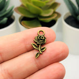 Small Bronze Rose Charms, 21x10mm
