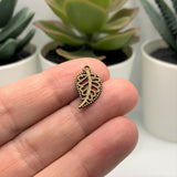 Small Scrolled Bronze Leaf Charms, 18x10mm