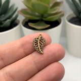 Small Scrolled Bronze Leaf Charms, 18x10mm
