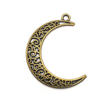 Bronze Crescent Scroll Moon Charms, 40x29mm