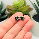 Black and and Gold Enamel Aviator Glasses Charms, 18x17mm