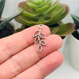 Small Antiqued Silver Tree Branch Charm, Leaf Connector, 25x11mm