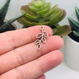 Small Antiqued Silver Tree Branch Charm, Leaf Connector, 25x11mm