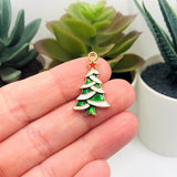 Green and White Enamel Christmas Charms, 27x16mm