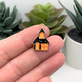Black and Orange Enamel Haunted House Halloween Charms, 22x16mm