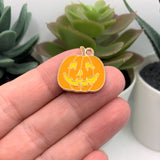 Orange and Yellow Enamel Jack O Lantern Pumpkin Charms, 20x20mm