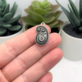 Silver Tribal Boho Ethnic Paisley Charms, 23x13mm