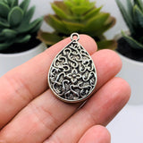 Silver Scroll Flower Teardrop Charms