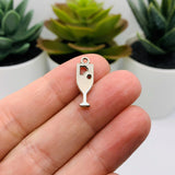 Silver Champagne Flute Charms, 20x7mm