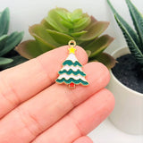 Green and White Enamel Christmas Charms, 24x16mm
