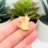 Black Enamel Cat with Heart Charms, 25x20mm