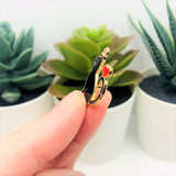 Black Enamel Cat with Heart Charms, 25x20mm