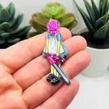 Pink Goth Girl with Chainsaw Halloween Charms, 60x22mm