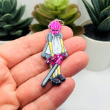 Pink Goth Girl with Chainsaw Halloween Charms, 60x22mm
