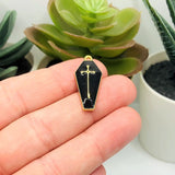 Black and Gold Vampire Coffin Charms, 26x12mm