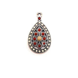 Antique Silver and Orange Boho Teardrop Charms, 29x17mm