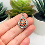 Antique Silver and Orange Boho Teardrop Charms, 29x17mm