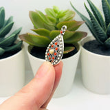 Antique Silver and Orange Boho Teardrop Charms, 29x17mm