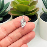Small Silver Hamsa Hand Connector Charms, 20x10mm