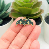 Black Enamel Bat with Glitter Wings Charms, 14x25mm