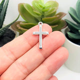 Silver Simple Cross Charms, 24x14mm