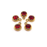 303 Stainless Steel, 18k Gold, Red July Birthstone Rhinestone Charms, 8x6mm