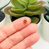 303 Stainless Steel, 18k Gold, Red July Birthstone Rhinestone Charms, 8x6mm