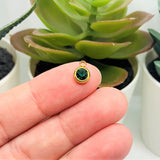 303 Stainless Steel, 18k Gold, Dark Green May Birthstone Rhinestone Charms, 8x6mm