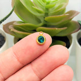 303 Stainless Steel, 18k Gold, Aqua Blue December Birthstone Rhinestone Charms, 8x6mm