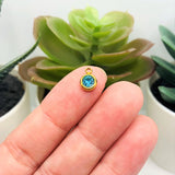 303 Stainless Steel, 18k Gold, Light Blue March Birthstone Rhinestone Charms, 8x6mm