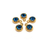 303 Stainless Steel, 18k Gold, Dark Blue September Birthstone Rhinestone Charms, 8x6mm