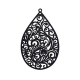 Large Black Filigree Teardrop Pendants, 55x34mm