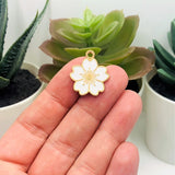 White and Gold Cherry Blossom Flower Charms, 20.5x17.5mm