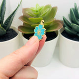 Aqua Blue and Gold Cherry Blossom Flower Charms, 20.5x17.5mm