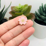 Light Pink and Gold Cherry Blossom Flower Charms, 20.5x17.5mm