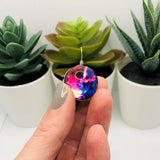 Wire Wrapped Glass Galaxy Purple Nebula Pendant Charms, 28x20mm