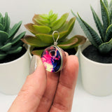 Wire Wrapped Glass Galaxy Purple Nebula Pendant Charms, 28x20mm