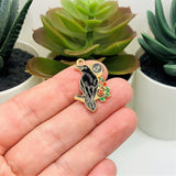 Black Enamel Raven with Rose Charms, 26x17mm