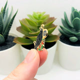 Black Enamel Raven with Rose Charms, 26x17mm