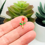 Red Enamel Rose Charms, 19x9mm