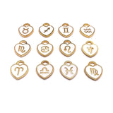 White Enamel and Gold Zodiac/Astrology Heart Charms, 14x12mm