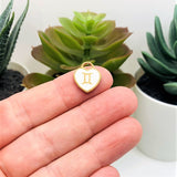 White Enamel and Gold Zodiac/Astrology Heart Charms, 14x12mm